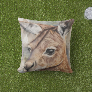 Kangaroo Watercolor Art Outdoor Pillow