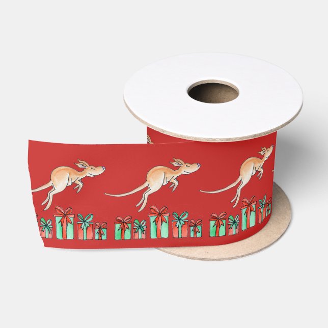Kangaroo watercolor art patterned ribbon satin ribbon (Spool)