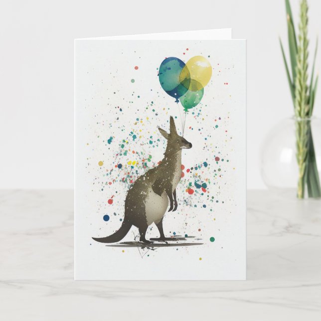 Kangaroo with Balloons Folded Greeting Card (Front)