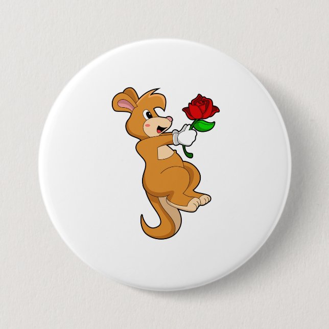 Kangaroo with Flower 3 Inch Round Button (Front)
