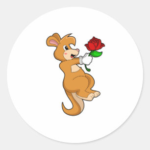 Kangaroo with Flower Classic Round Sticker