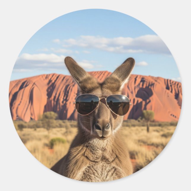 Kangaroo with sunglasses at Uluru Australia Classic Round Sticker (Front)