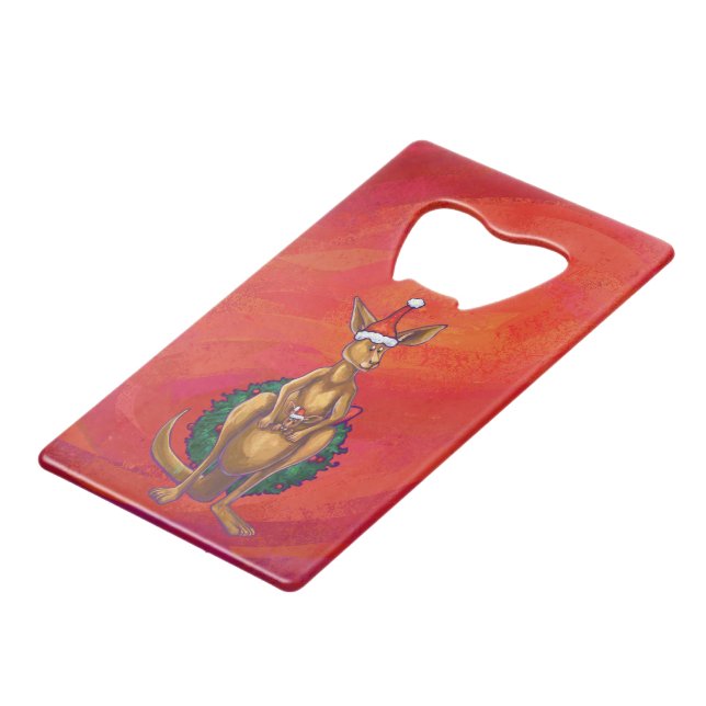 Kangaroo Xmas On Red Credit Card Bottle Opener (Front Angled)