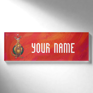 Kangaroo Xmas On Red Name Tag