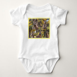 Kangaroos And Wattle Trees Photo Collage, Baby Bodysuit