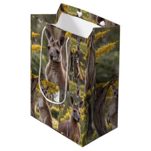 Kangaroos And Wattle Trees Photo Collage, Medium Gift Bag
