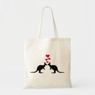 Kangaroos red hearts love tote bag