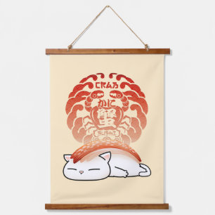Kani Crab Sushi Cat  Hanging Tapestry