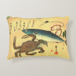 Kani or Kegani & Saba - Hiroshige's Japanese Fish Accent Pillow