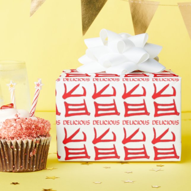 Kanji Delicious red white glossy wrapping paper (Birthday Party)