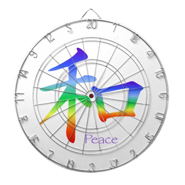 Kanji Peace Symbol in Chakra Colours Dartboard (Front)