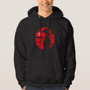 Kanji Steel On Red Girl Silhouette Of Samurai With Hoodie