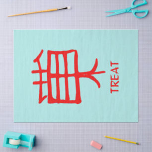 Kanji Treat red teal tissue paper