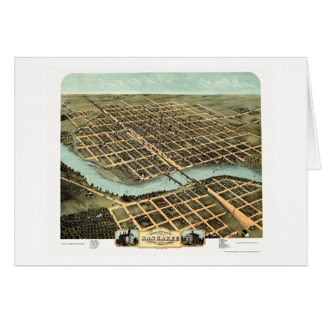 Kankakee, carte panoramique de l'IL - 1869 (Devant horizontal)