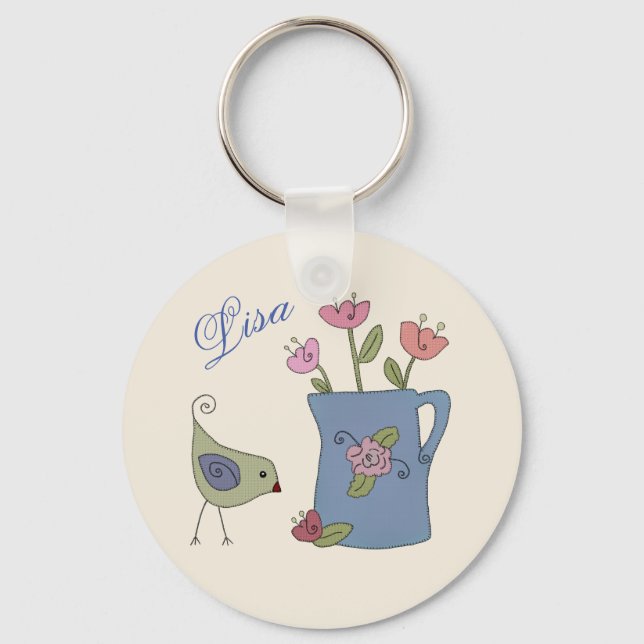 Kanne mit Vogel personalisiert Keychain (Front)