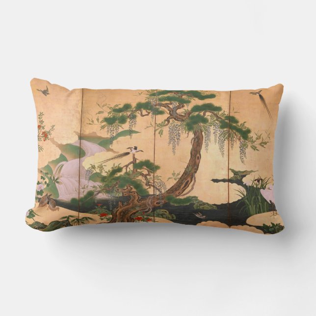 Kano Eino Birds and Flowers of Spring and Summer Lumbar Pillow (Front)