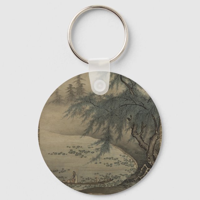Kano Masanobu - Appreciating Lotuses Keychain (Front)
