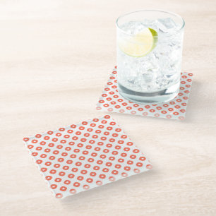 "Kanoko" Fawn Spot Pattern Salmon Pink Glass Coaster