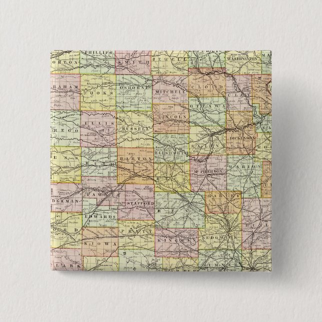 Kansas 2 inch square button (Front)