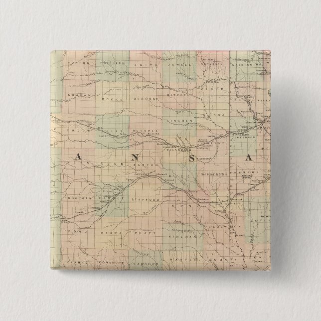 Kansas 6 2 inch square button (Front)