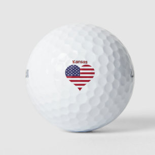 Kansas American Flag Heart Golf Balls