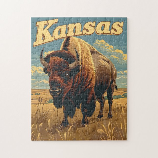 Kansas Bison Vintage Jigsaw Puzzle (Vertical)