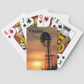 Kansas Blazing orange Sunset with a Windmill  Playing Cards