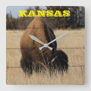 Kansas Buffalo Square Wall Clock