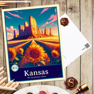 Kansas   Carte postale de style anime à ombrage de