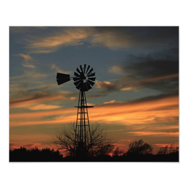 Kansas Christmas 2021 Windmill Sunset Enlargement Photo Print (Front)