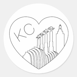 Kansas City - Minimalist Line Art Skyline Heart Classic Round Sticker