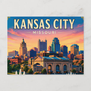 🌆 Kansas City Missouri Skyline And Fountain Postcard
