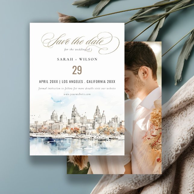 Kansas City Missouri Watercolor Photo Wedding Save The Date (Creator Uploaded)