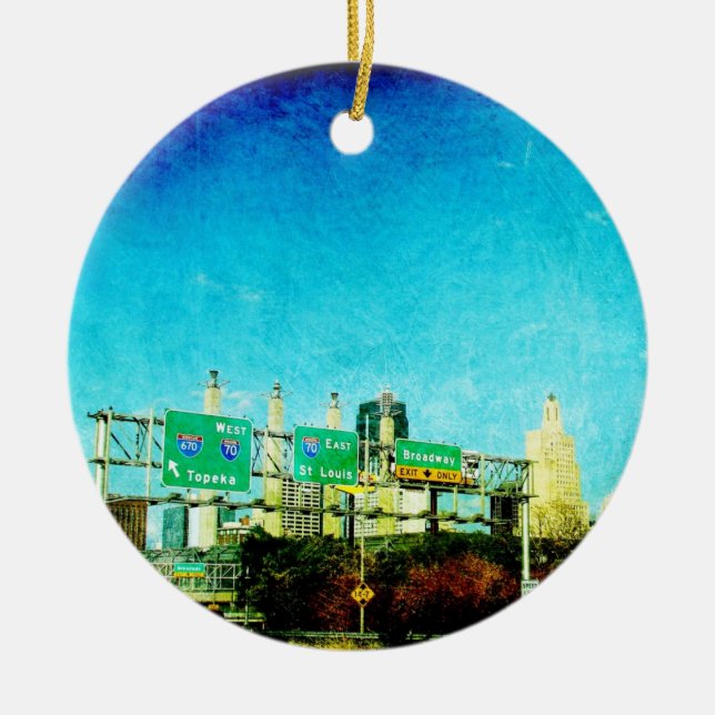 Kansas City Skyline Ceramic Ornament (Front)