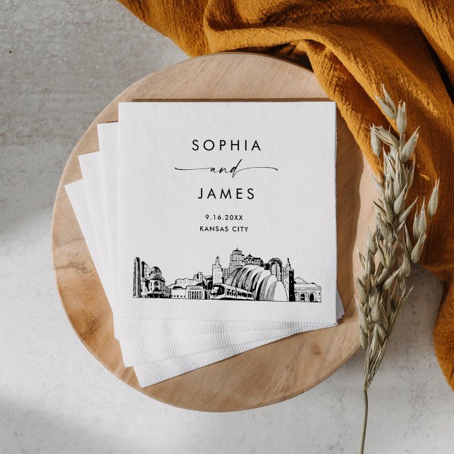 Kansas City Skyline Modern Wedding Cocktail Napkin (Creator Uploaded)
