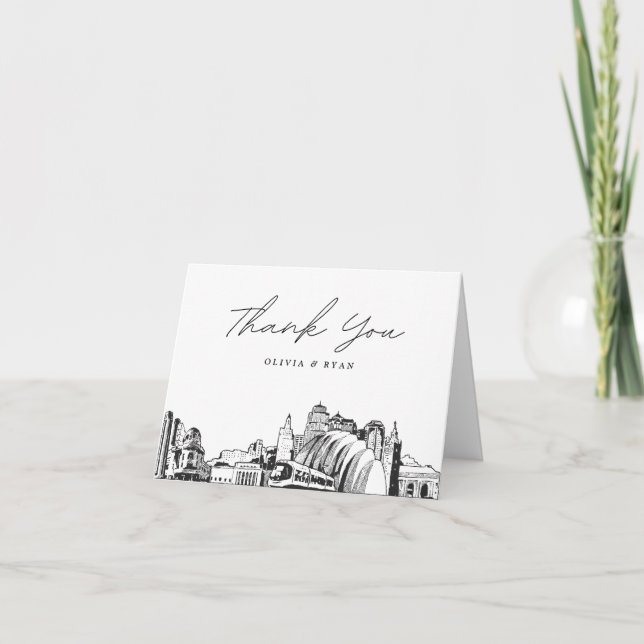 Kansas City Skyline Sketch Blank Thank You Card (Front)
