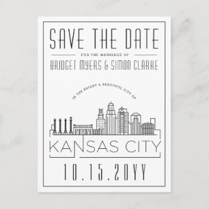 Kansas City   Stylized Skyline Save the Date Postcard