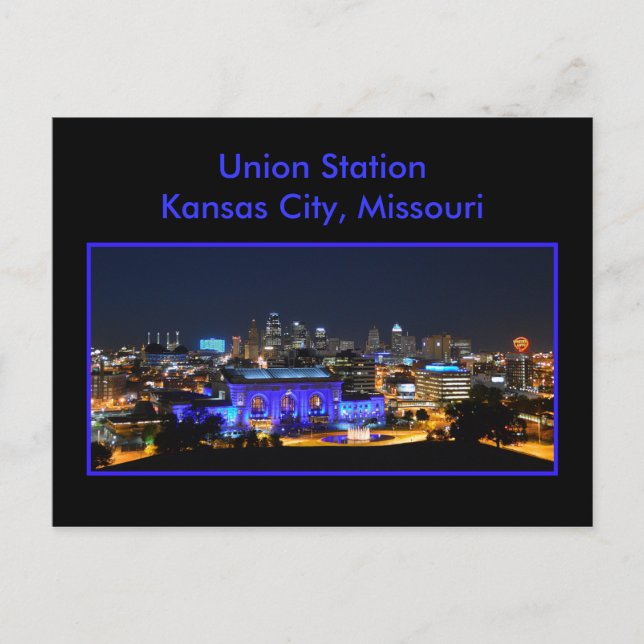 Kansas City Union Station in Blue Postcard (Front)