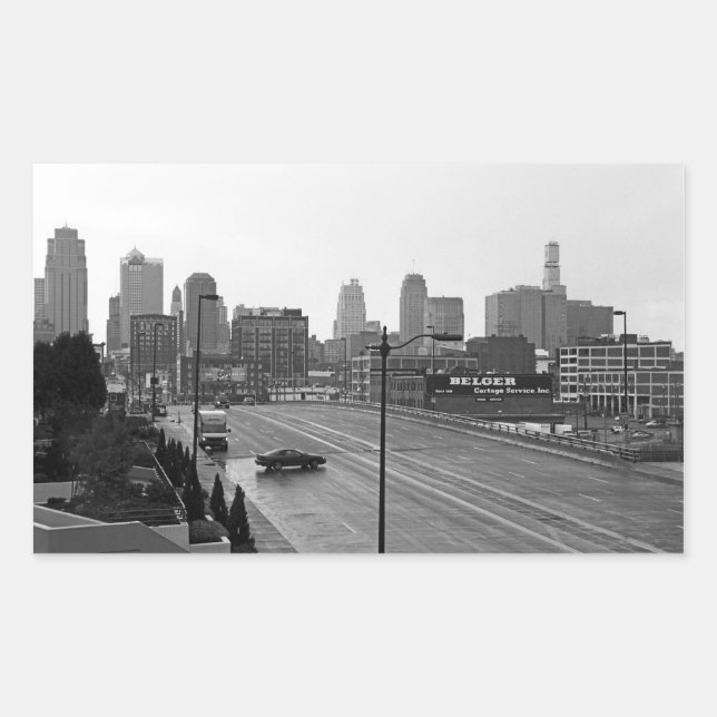 Kansas City Urban Skyline, Black and White Photo Sticker (Front)