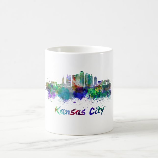 Kansas City V2  skyline in watercolor Coffee Mug (Center)