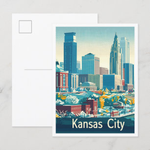 Kansas City Vintage Travel Illustration Postcard