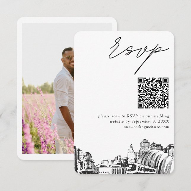 Kansas City Wedding Modern RSVP QR Code Enclosure Card (Front/Back)