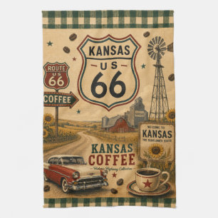 Kansas Classic Car Coffee Farmhouse Americana Kitchen Towel