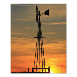 Kansas Country Windmill with clouds, Photo Print