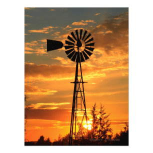 Kansas Country Windmill with clouds, Photo Print