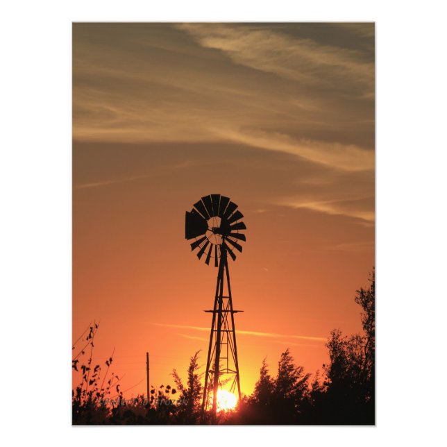 Kansas Country Windmill with clouds, Photo Print (Front)