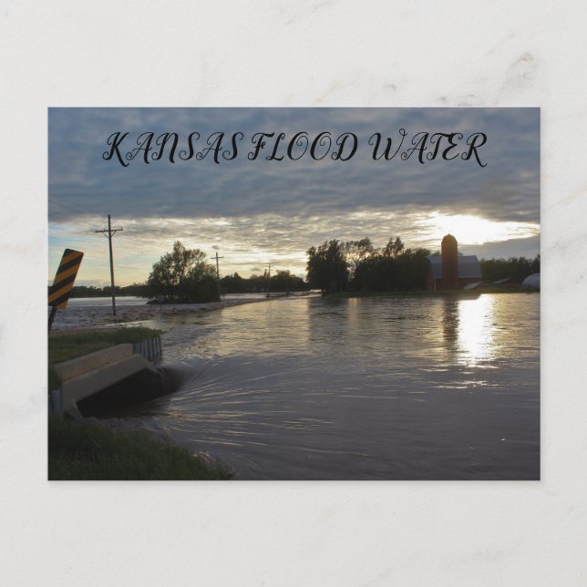 Kansas Flood water over a road Post Card (Front)
