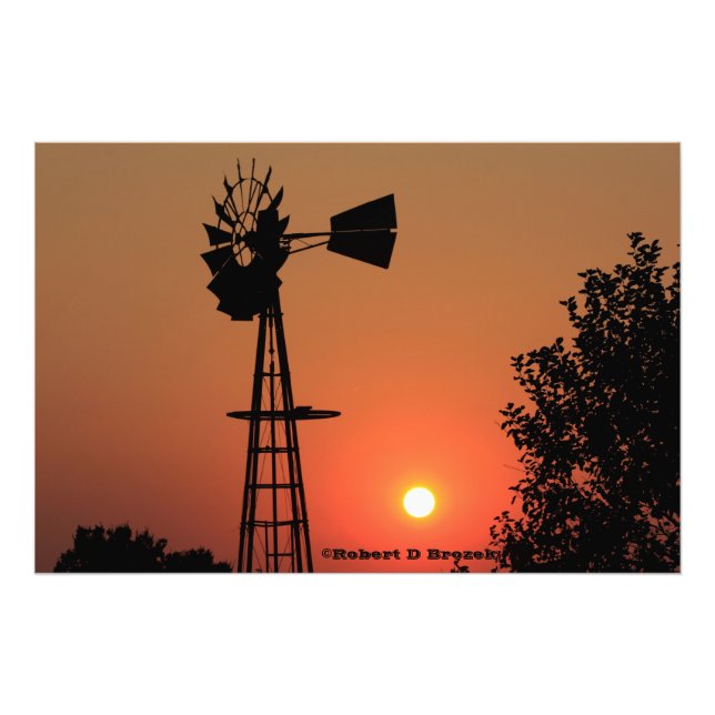 Kansas Golden Sunset Windmill Photo agrandissement (Devant)
