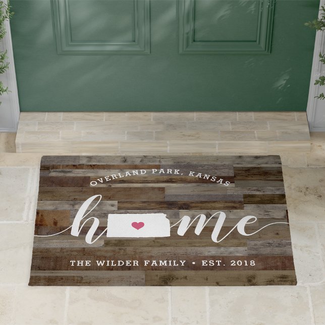 Kansas Home State Personalized Wood Look Doormat (Creator Uploaded)