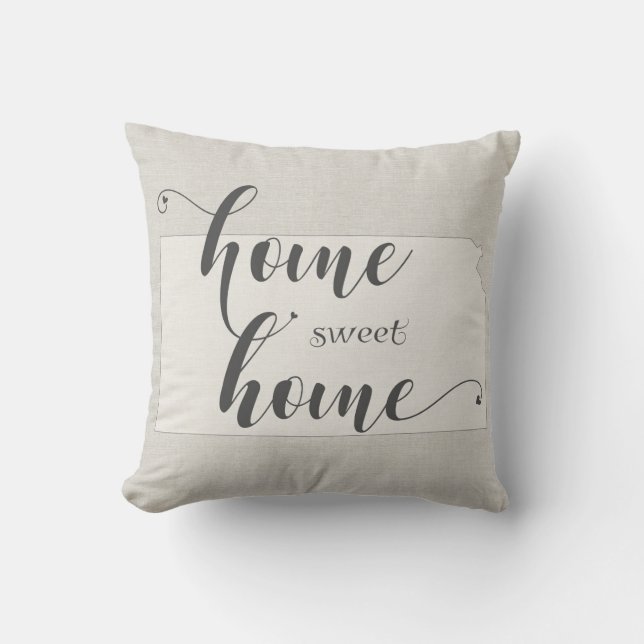 Kansas - Home Sweet Home burlap-look Throw Pillow (Front)